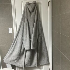 Long Gray Fluffy Robe with a hood & pockets